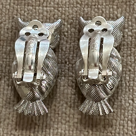 Sterling Silver Owl Clip On Earrings 925 Peridot Eyes Chalcedony Doublet Body - Picture 5 of 12